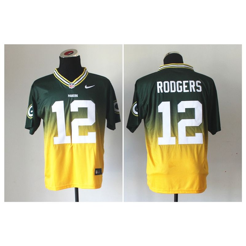 Cheap Aaron Rodgers Packers Jersey From China #12 Green-Yellow Drift Fashion