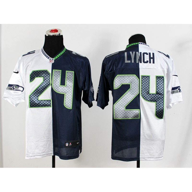 Cheap Marshawn Lynch Seahawks Jersey From China #24 White-Blue Split