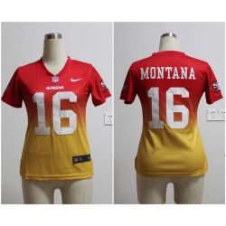 Cheap Joe Montana 49ers Woman Jersey From China #16 Red-Yellow Drift Fashion