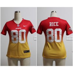 Cheap Jerry Rice 49ers Woman Jersey From China #80 Red-Yellow Drift Fashion