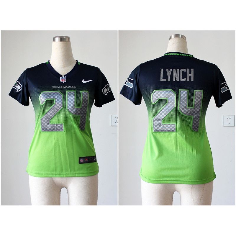 Cheap Marshawn Lynch Seahawks Woman Jersey From China #24 Blue-Green Drift Fashion