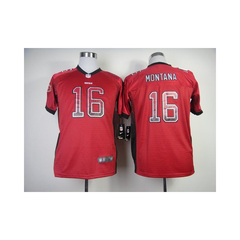 Cheap Joe Montana 49ers Youth Jersey #16 Red Drift Fashion