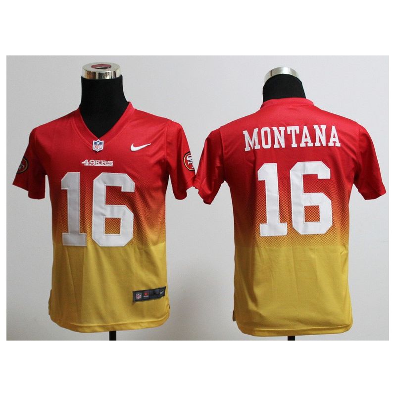 Cheap Joe Montana 49ers Youth Jersey #16 Red-Yellow Drift Fashion