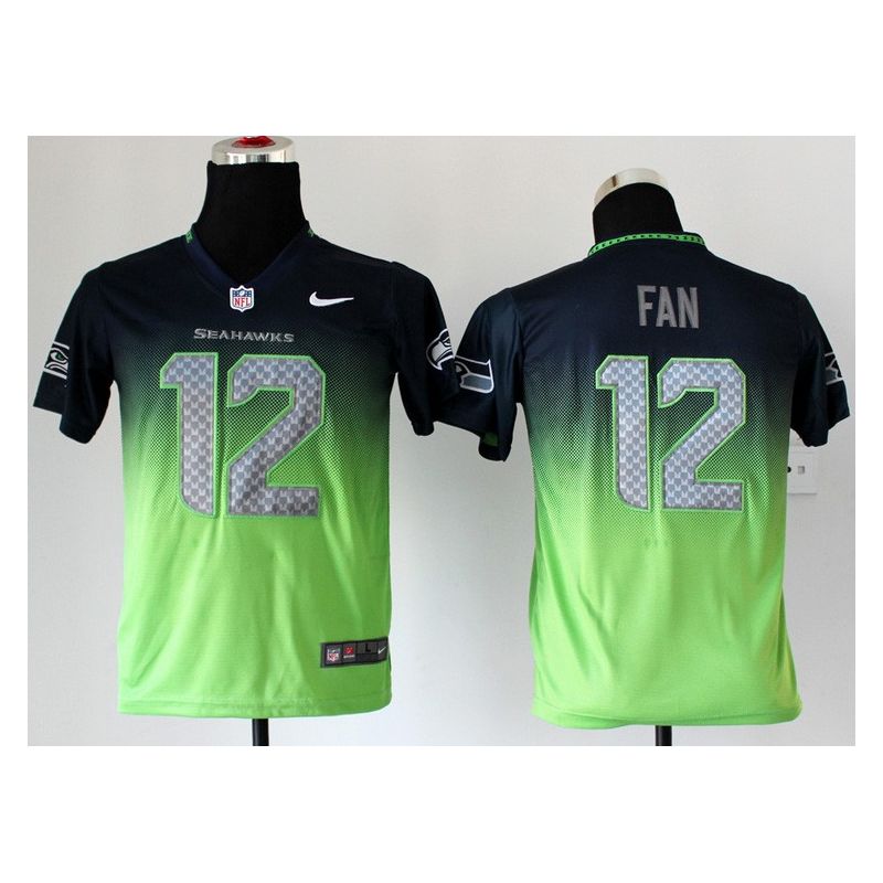 Cheap 12th Fan Seahawks Youth Jersey #12 Blue-Green Drift Fashion