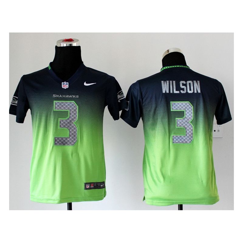 Cheap Russell Wilson Seahawks Youth Jersey #3 Blue-Green Drift Fashion