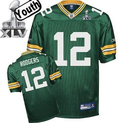 Cheap Aaron Rodgers Packers Youth Jersey #12 Green 2011 superbowl XLV From China