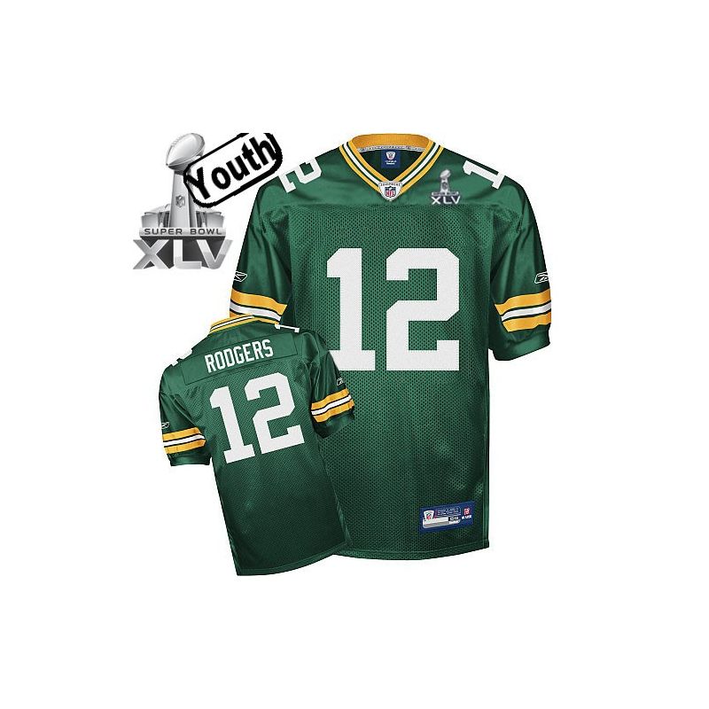 Cheap Aaron Rodgers Packers Youth Jersey #12 Green 2011 superbowl XLV From China