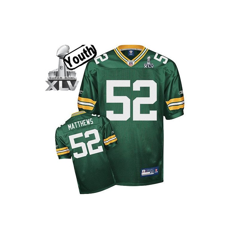 Cheap Clay Matthews Packers Youth Jersey #52 Green 2011 superbowl XLV From China