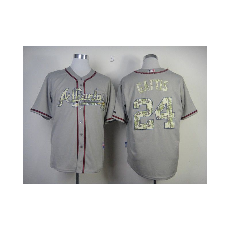 Cheap Evan Gattis Braves Jersey From China #24 Grey Camo Font