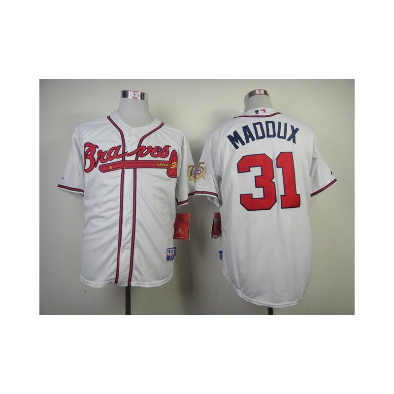 Cheap Greg Maddux Braves Jersey From China #31 White Hall Of Fame