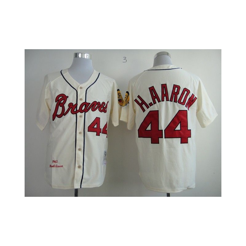 Cheap Hank Aaron Braves Jersey From China #44 Cream throwback 1963