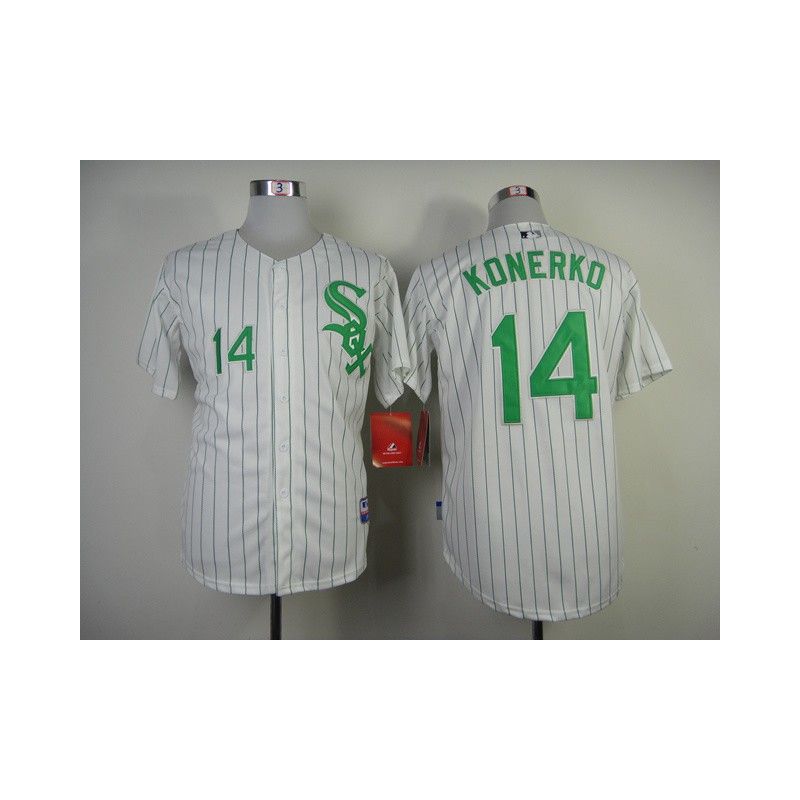 Cheap Paul Konerko White Sox Jersey From China #14 White Green Stripe