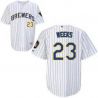 Cheap Rickie Weeks Brewers Jersey From China #23 White Blue Stripe