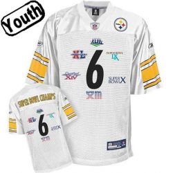 Cheap Six Time Champions Steelers Youth Jersey #6 White From China
