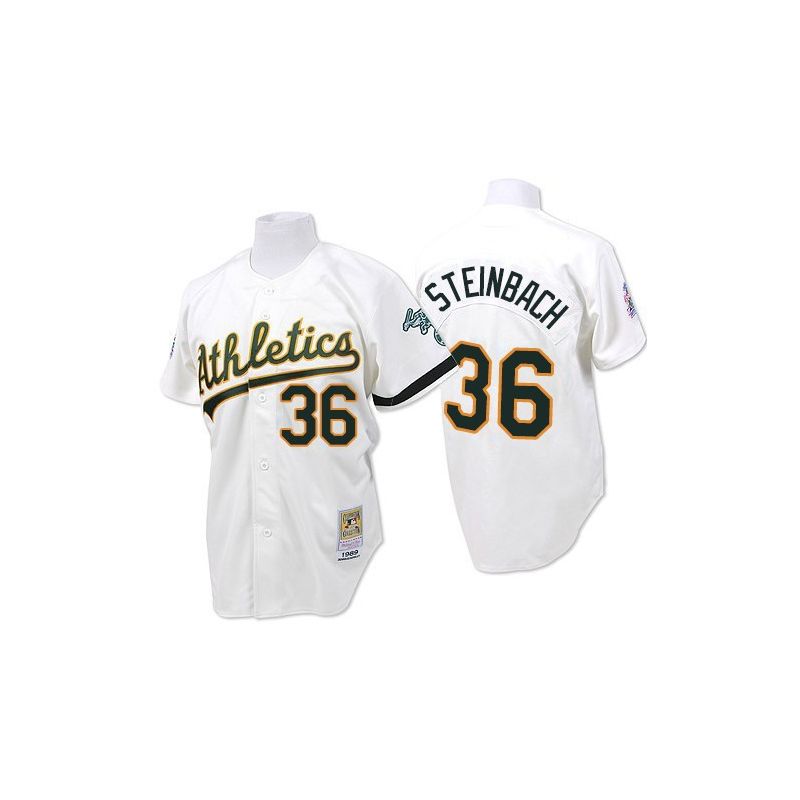 Cheap Terry Steinbach Athletics Jersey From China #36 White throwback 1989