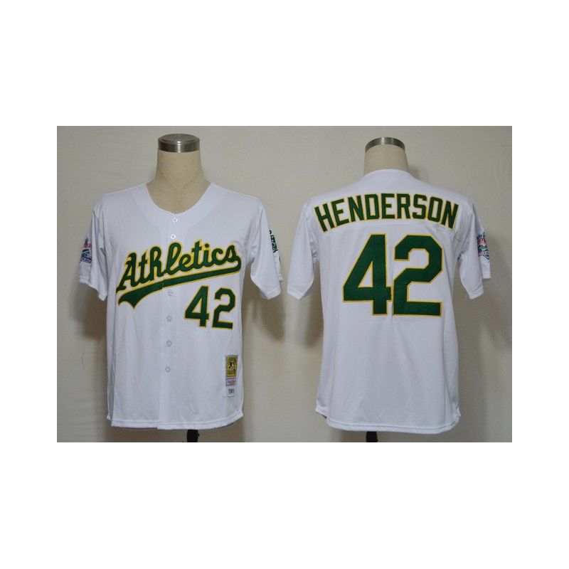 Cheap Rivkey Henderson Athletics Jersey From China #42 White throwback 1989 Cheap Rivkey Henderson Athletics Jersey From China #42 White throwback 1989