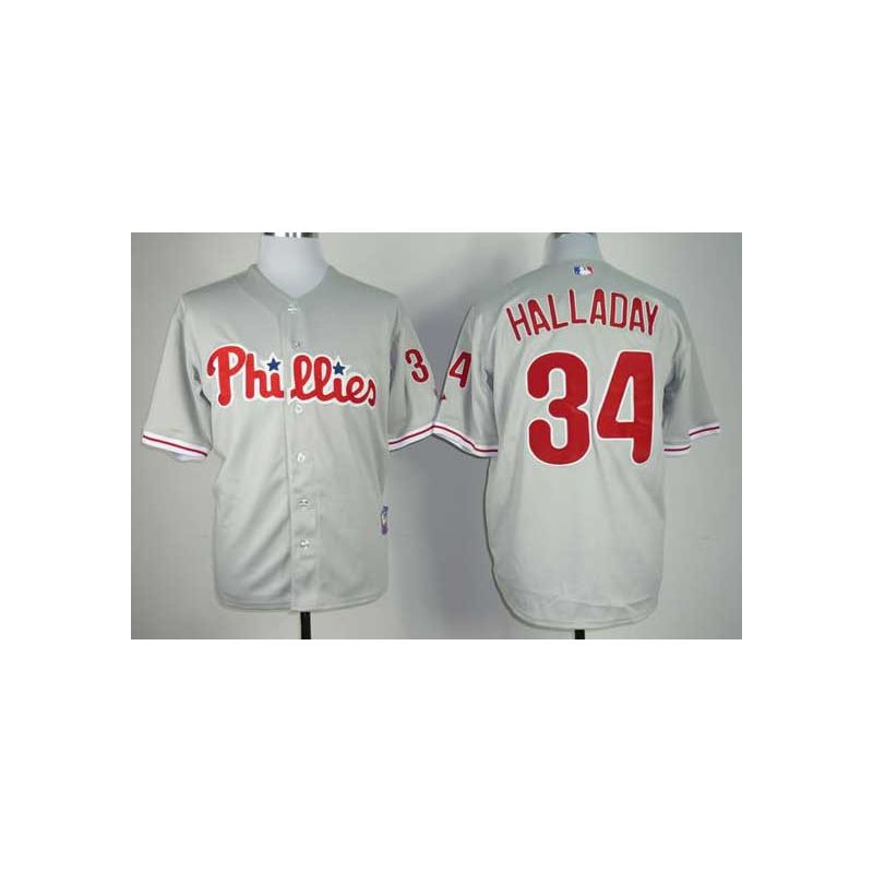 Cheap Roy Halladay Phillies Jersey From China #34 Grey