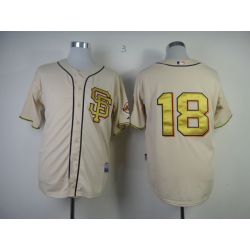 Cheap Matt Cain Giants Jersey From China #18 Cream Commemorative Gold font
