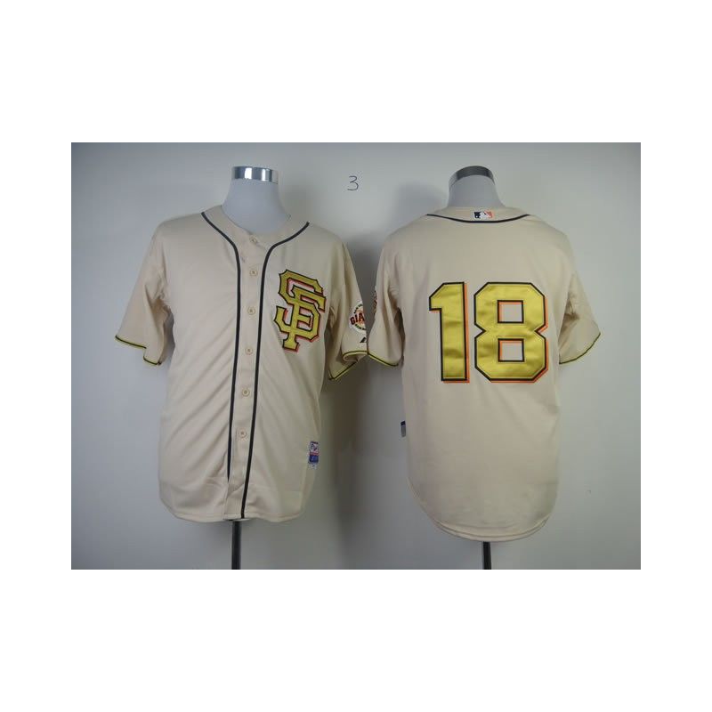 Cheap Matt Cain Giants Jersey From China #18 Cream Commemorative Gold font