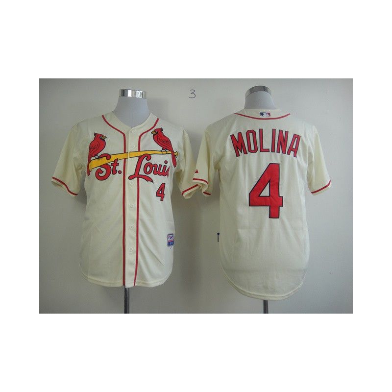 Cheap Yadier Molina Cardinals Jersey From China #4 Cream