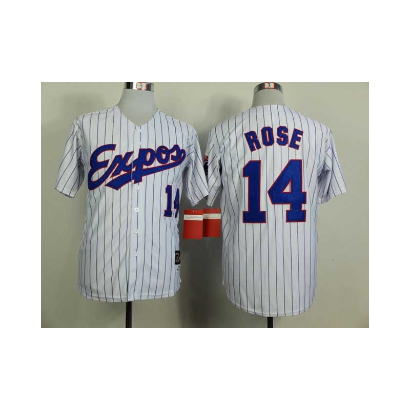 Cheap Pete Rose Expos Jersey From China #14 White Blue stripe throwback 1982