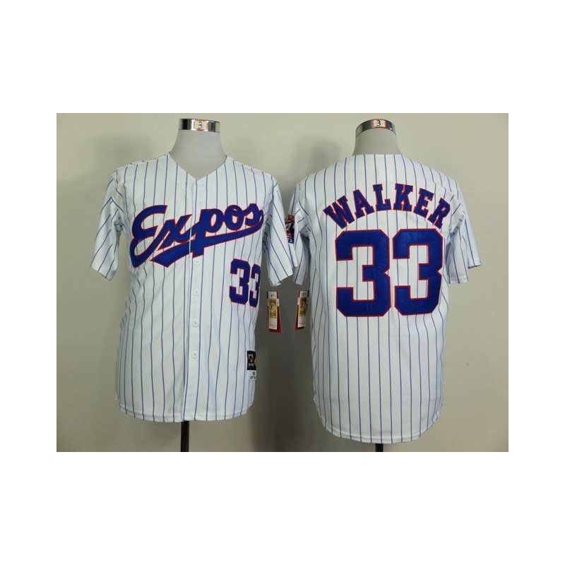 Cheap Larry Walker Expos Jersey From China #33 White Blue stripe throwback 1982