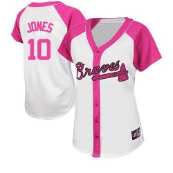 Cheap Chipper Jones Braves Woman Jersey From China #10 Pink Splash Fashion