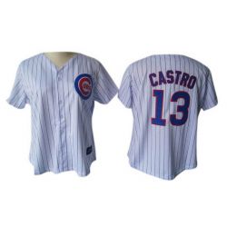 Cheap Starlin Castro Cubs Woman Jersey From China #13 White Blue Strip