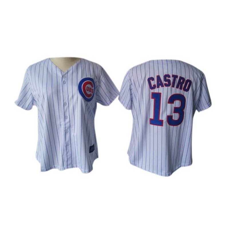 Cheap Starlin Castro Cubs Woman Jersey From China #13 White Blue Strip