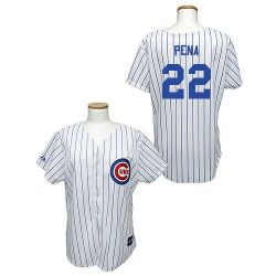 Cheap Carlos Pena Cubs Woman Jersey From China #22 White Blue Strip