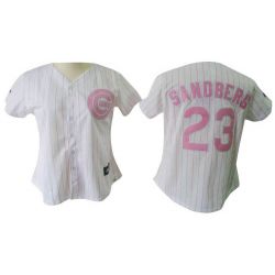 Cheap Ryne Sandberg Cubs Woman Jersey From China #23 White Pink strip