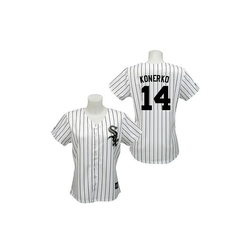 Cheap Paul Konerko White Sox Woman Jersey From China #14 White Black Strip