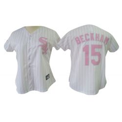 Cheap Gordon Beckham White Sox Woman Jersey From China #15 White Pink Strip