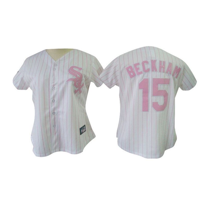 Cheap Gordon Beckham White Sox Woman Jersey From China #15 White Pink Strip