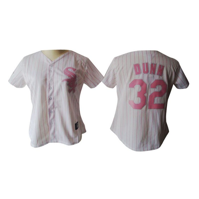 Cheap Adam Dunn White Sox Woman Jersey From China #32 White Pink Strip