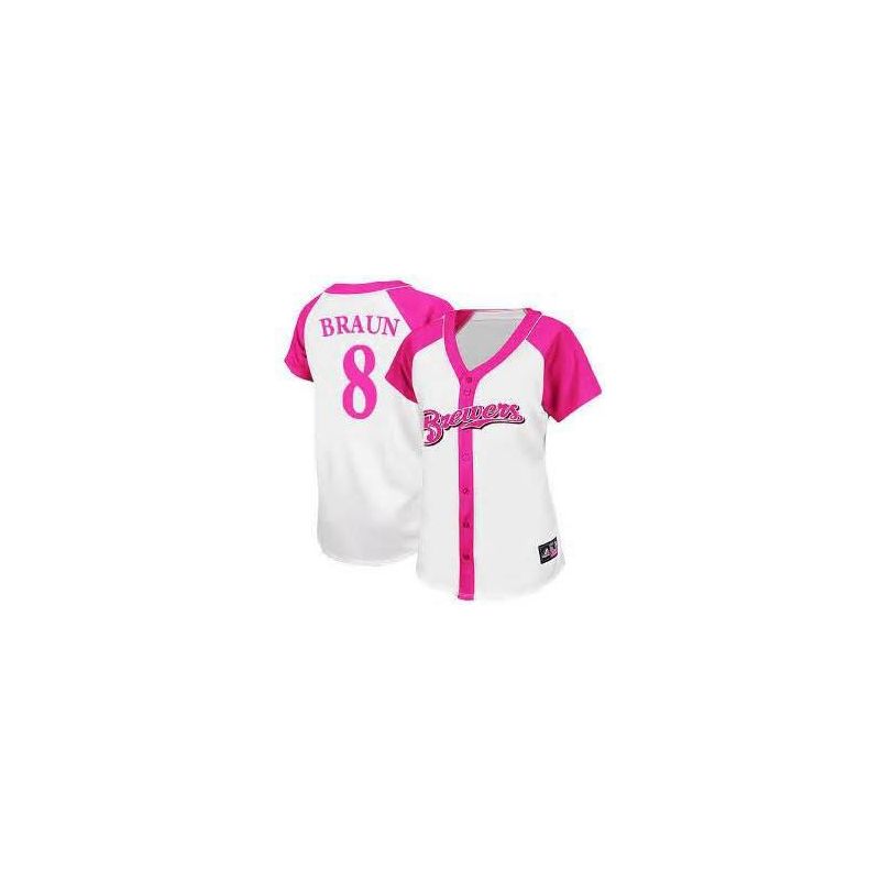 Cheap Ryan Braun Brewers Woman Jersey From China #8 Pink Splash Fashion
