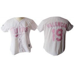 Cheap Danny Valencia Twins Woman Jersey From China #19 White Pink Strip