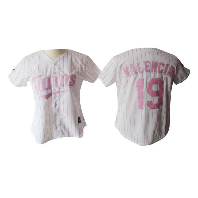 Cheap Danny Valencia Twins Woman Jersey From China #19 White Pink Strip