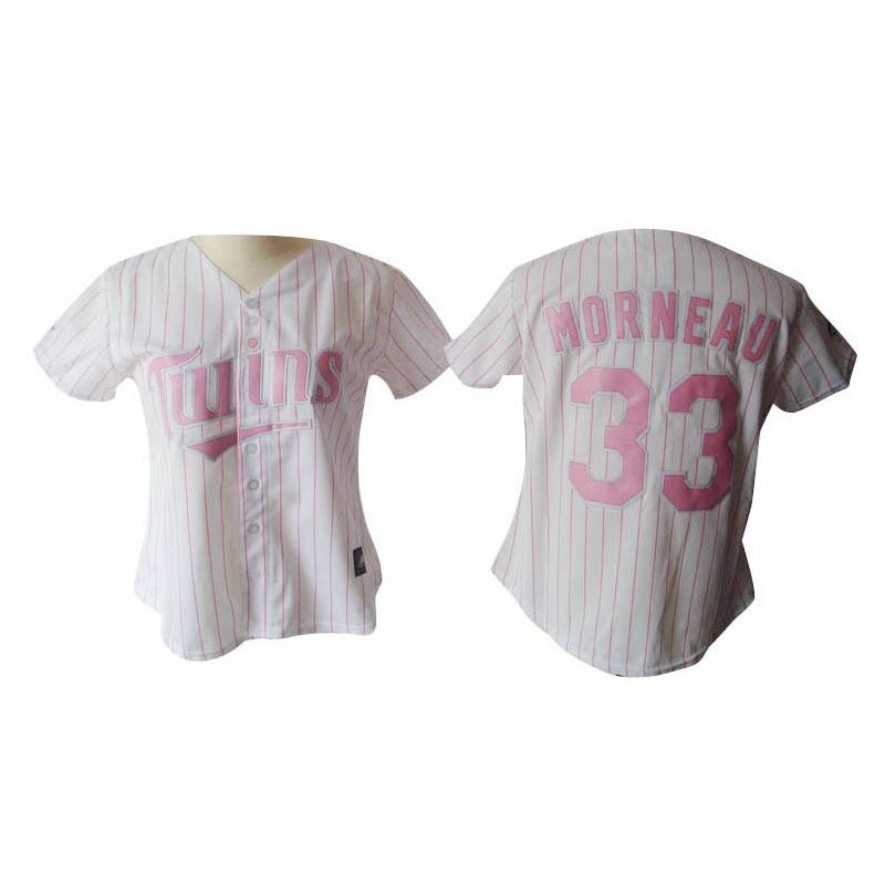 Cheap Justin Morneau Twins Woman Jersey From China #33 White Pink Strip