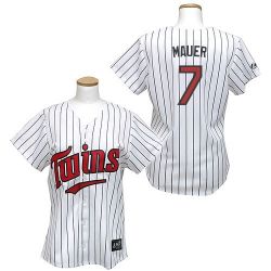 Cheap Joe Mauer Twins Woman Jersey From China #7 White Blue Strip