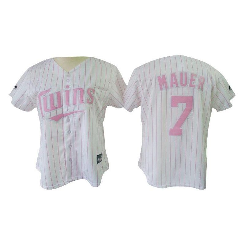 Cheap Joe Mauer Twins Woman Jersey From China #7 White Pink Strip