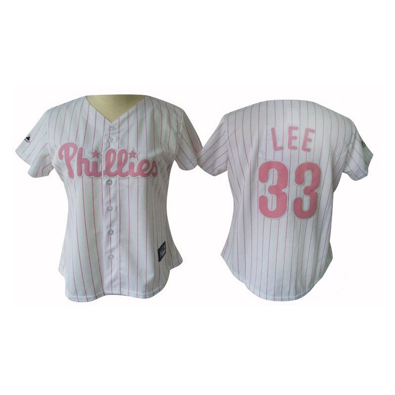 Cheap Cliff Lee Phillies Woman Jersey From China #33 White Pink Strip