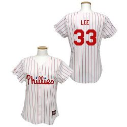 Cheap Cliff Lee Phillies Woman Jersey From China #33 White Red Strip