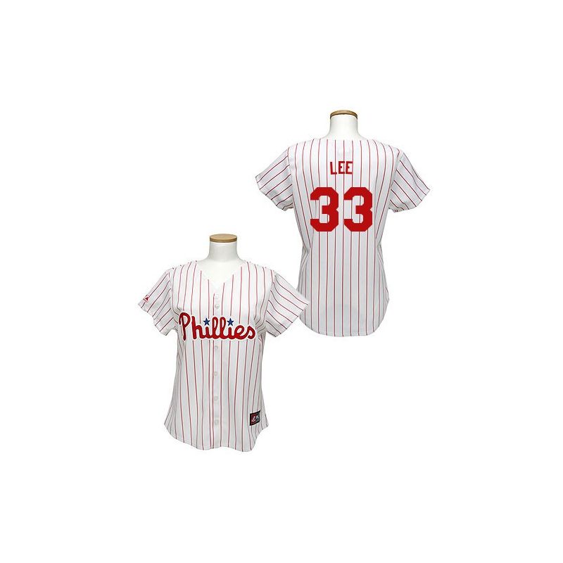 Cheap Cliff Lee Phillies Woman Jersey From China #33 White Red Strip