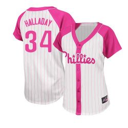 Cheap Roy Halladay Phillies Woman Jersey From China #34 Pink Splash Fashion