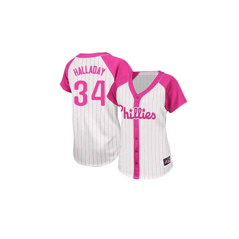 Cheap Roy Halladay Phillies Woman Jersey From China #34 Pink Splash Fashion