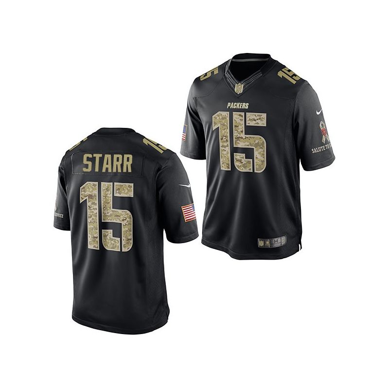 Cheap Bart Starr Packers Jersey From China #15 Black Salute To Service