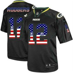 Cheap Aaron Rodgers Packers Jersey From China #12 Black USA Flag