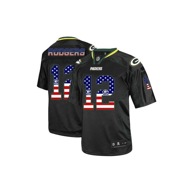 Cheap Aaron Rodgers Packers Jersey From China #12 Black USA Flag