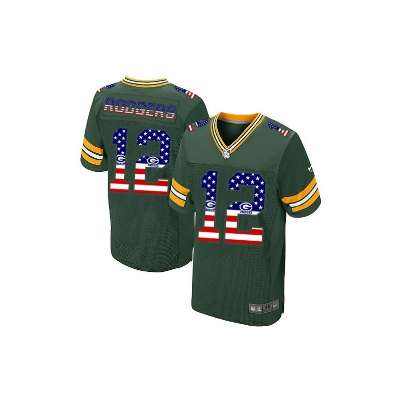 Cheap Aaron Rodgers Packers Jersey From China #12 Green USA Flag